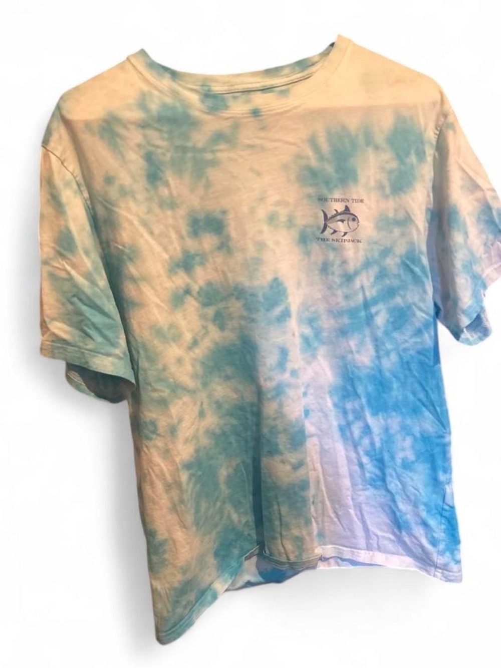 Southern Tide Blue & Cream Tie-Dye Kids Tee with Fish Logo